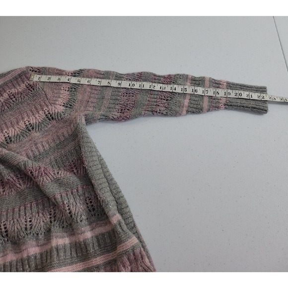 Christopher & Banks Pink Striped Metallic Knit Pullover Sweater Womens SZ Large - Picture 6 of 9